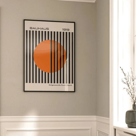 Modern Bauhaus 1919 Bright Orange Toned Retro Contemporary Wall Art