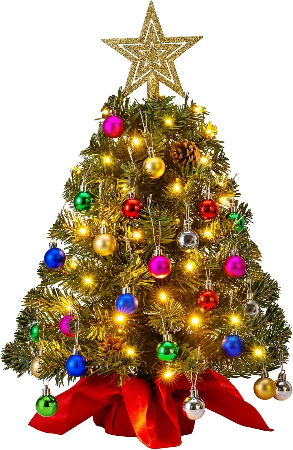 JOYFY 24"/2FT Prelit Tabletop Christmas Tree with Warm Lights Pine Cones for Best Holiday Season Christmas Decoration