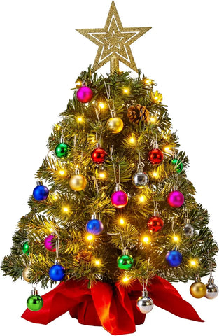 JOYFY 24"/2FT Prelit Tabletop Christmas Tree with Warm Lights Pine Cones for Best Holiday Season Christmas Decoration