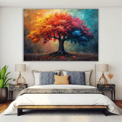 Framed Abstract Colorful Tree of Life Canvas Wall Art