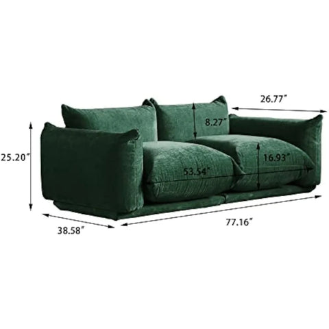 Modern Green Chenille 2-Seat Modular Sectional Sofa