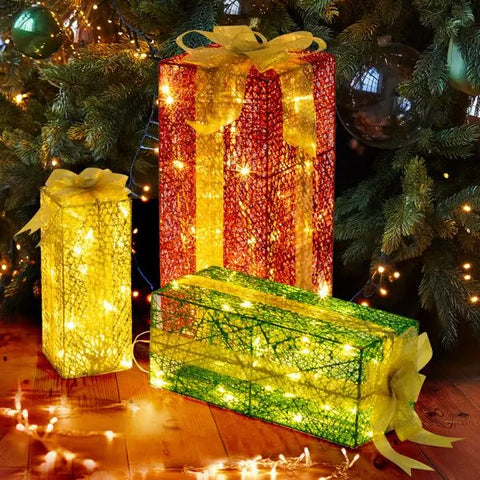 3-Piece Lighted Gift Box Set with 90 LED Warm White Lights