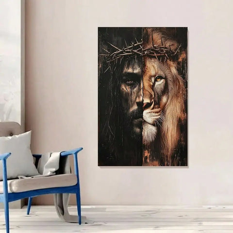 Framed Canvas Wall Art - Jesus And Lion