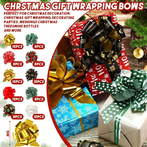 100 Pieces Christmas Wrap Pull Bows 5 Inch Gift Bows with Ribbon Wrapping Accessory for Holiday Baskets and Box Decoration Asso