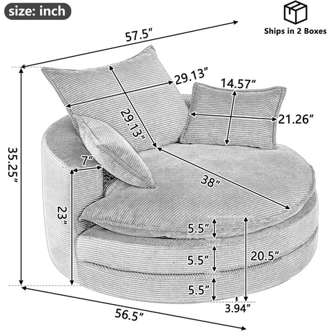 360-degree swivel barrel chair with dual-layer cushion and 3 removable pillows