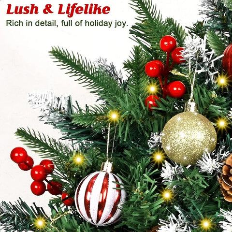 2 Pack Prelit Planter Bushes Christmas Tree 24 Christmas Planter Pot Urn Filler Outdoor with 50 LED Lights Pine Cones Red Berri