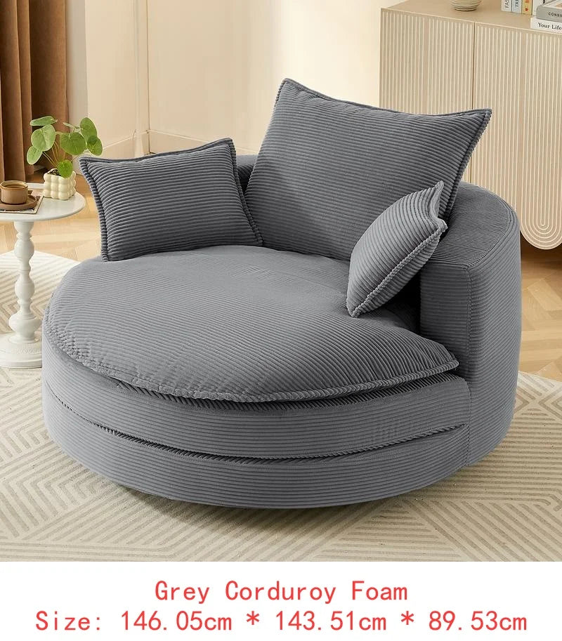 360° Swivel Accent Barrel Chair, 57.5" Round Chair with Dual-Layer