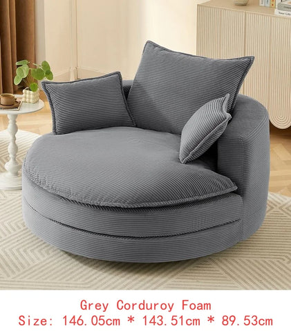 360° Swivel Accent Barrel Chair, 57.5" Round Chair with Dual-Layer