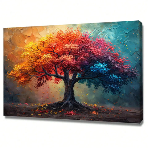 Framed Abstract Colorful Tree of Life Canvas Wall Art