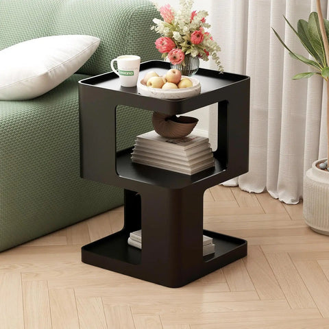 Metal Black Nightstands, Modern Side Table with 3 Tiers Storage
