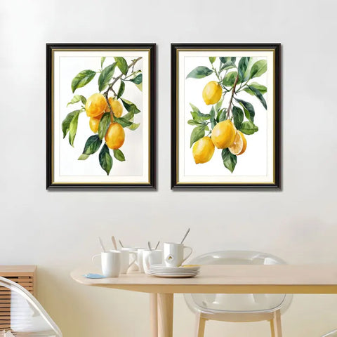 Set Of 2 Lemon Botanical Canvas Wall Art