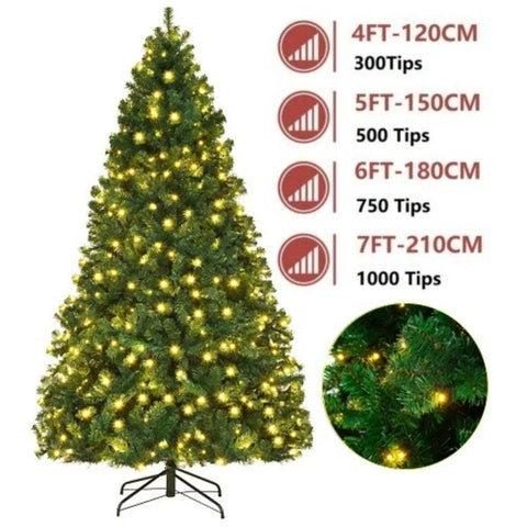 4/5/6/7 Ft Christmas Tree w/LED Lights Artificial Tree Pine Bushy Holiday Decor