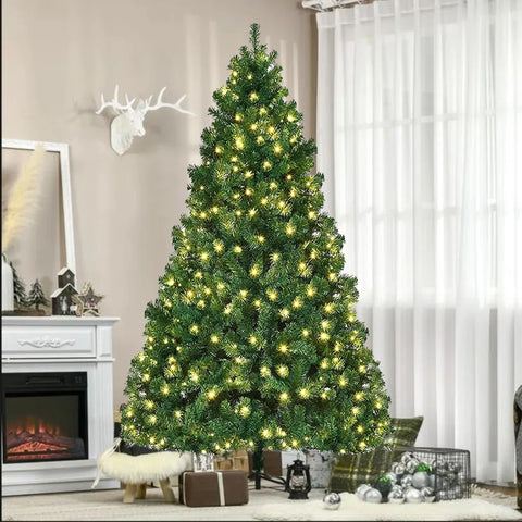 4/5/6/7 Ft Christmas Tree w/LED Lights Artificial Tree Pine Bushy Holiday Decor