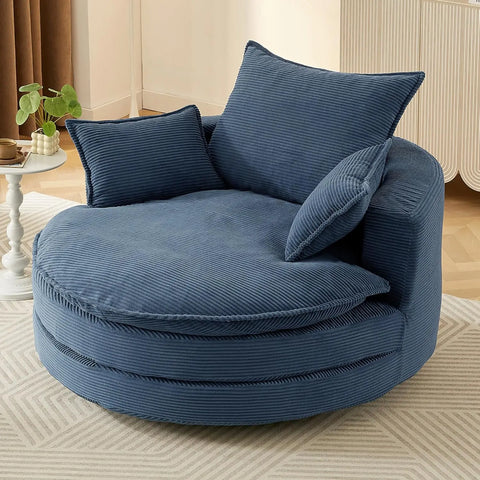 360-degree swivel barrel chair with dual-layer cushion and 3 removable pillows