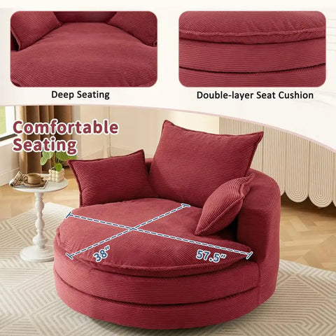 360° Swivel Accent Barrel Chair, 57.5" Round Chair with Dual-Layer