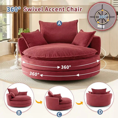 360° Swivel Accent Barrel Chair, 57.5" Round Chair with Dual-Layer