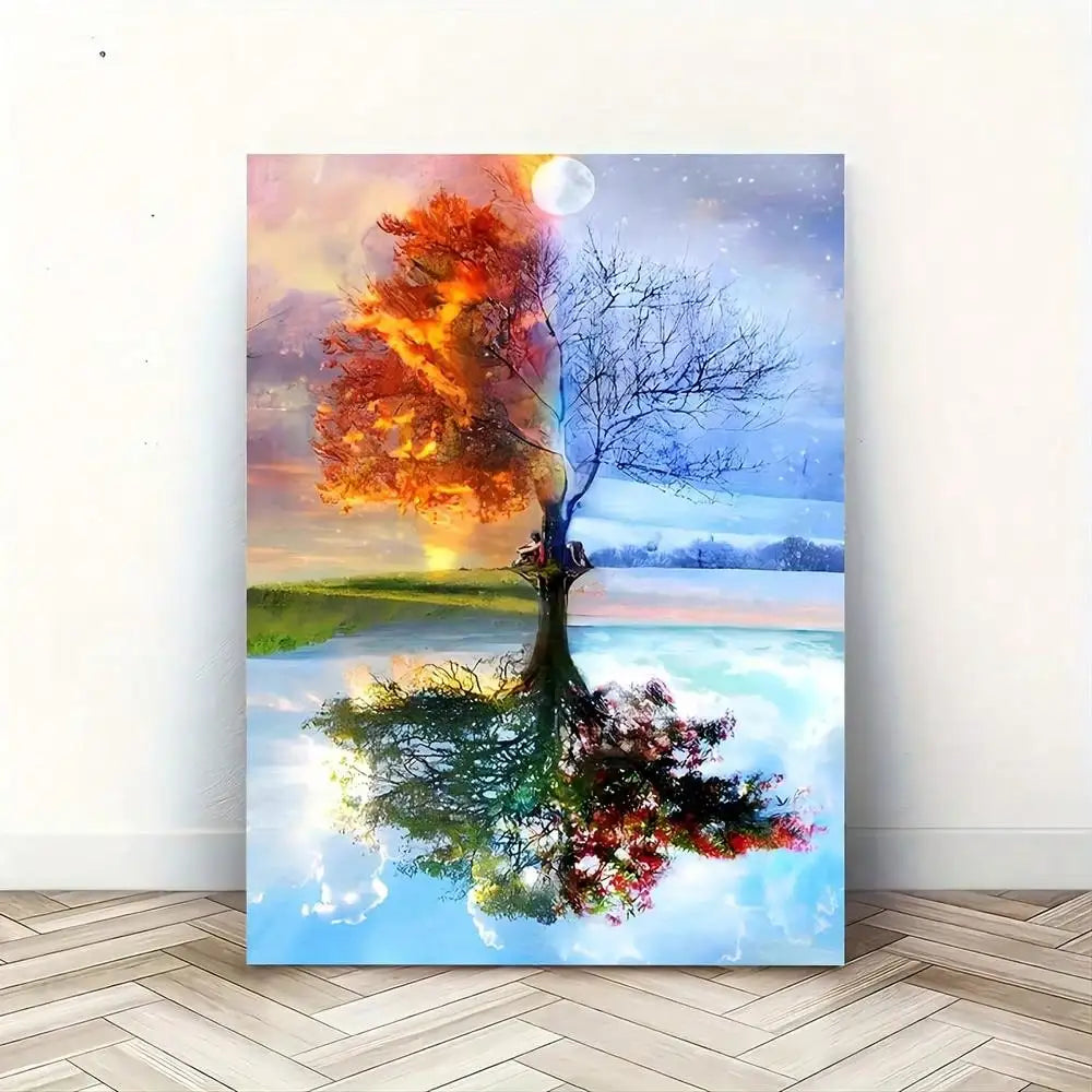 1Pc Wooden Framed Tree of Life Canvas Painting