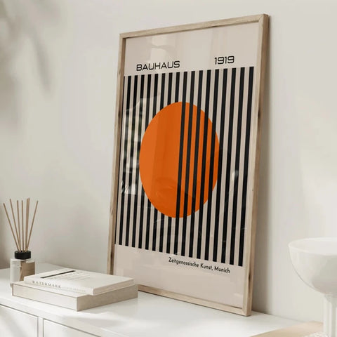 Modern Bauhaus 1919 Bright Orange Toned Retro Contemporary Wall Art