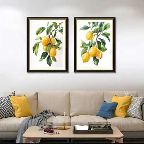 Set Of 2 Lemon Botanical Canvas Wall Art