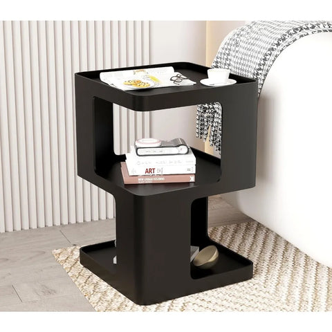 Metal Black Nightstands, Modern Side Table with 3 Tiers Storage