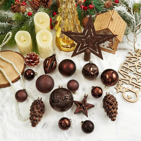 43pcs Shatterproof Christmas Ball Ornaments with Loop for Xmas Holiday Party Wreath Home Decoration Coffee Brown Durable and El