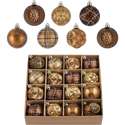 Luxury Shatterproof Fall Ornaments for Christmas Trees and Thanksgiving Decorations 16ct Bronze Copper Brown Gold Hanging Ball