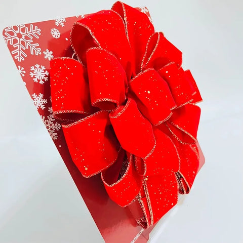 Christmas Jumbo Bows Gift Boxed 52 Inches by 12 Inches Gold Wired Red Velvet Bows