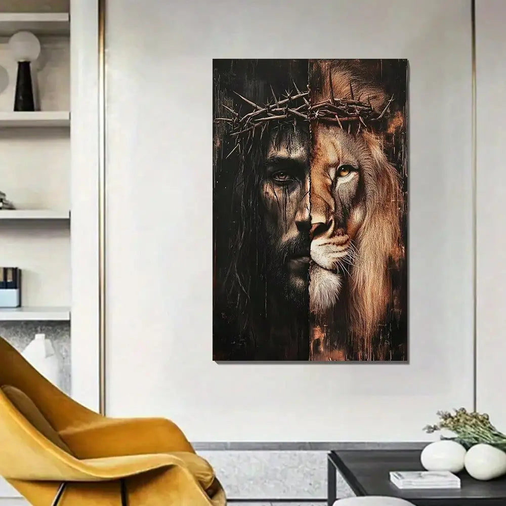 Framed Canvas Wall Art - Jesus And Lion