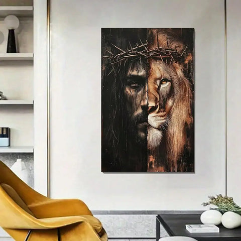 Framed Canvas Wall Art - Jesus And Lion