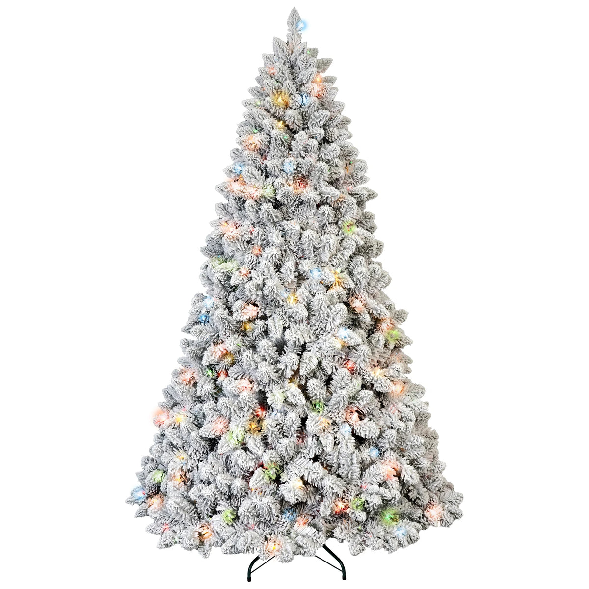 Makeatree 6/7ft Pre-Lit Snow Flocked PVC Mixed Artificial Christmas Tree with Multi-Colored Lights Bodied Xmas Tree for Holiday